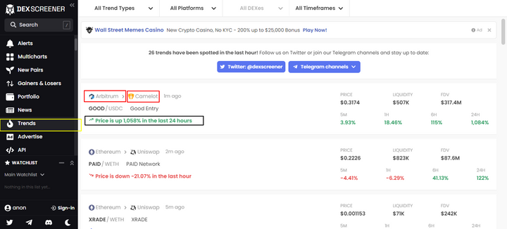 DEXScreener Trending tokens