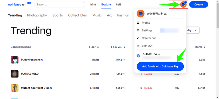 Buying NFTs on Coinbase